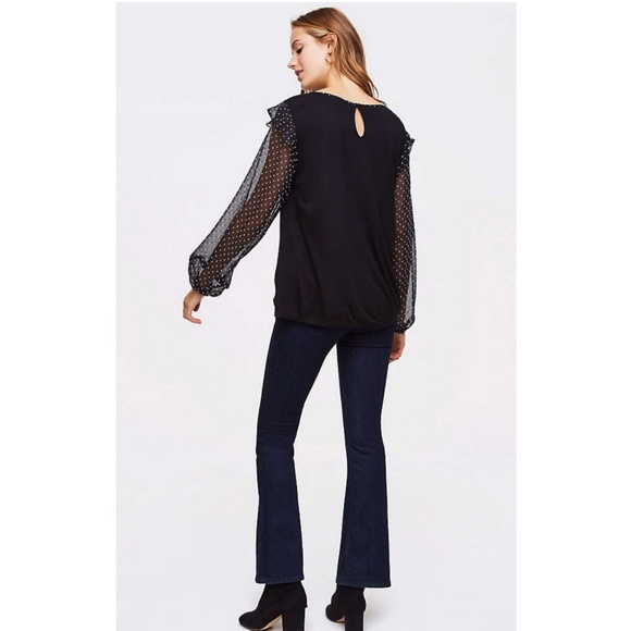 🆕 LOFT Sheer Ruffle Dot Mixed Media Top  - Picture 2 of 4